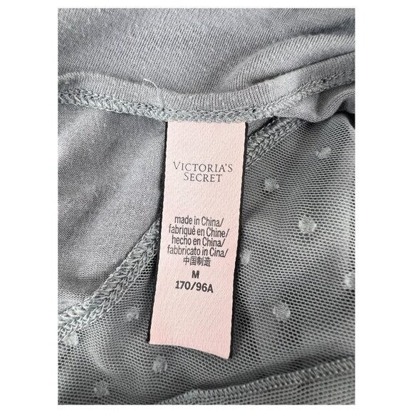 Victorias Secret Gray Sheer Polka V Neck Top Womens M Polka Dot Lace Trim - Picture 6 of 7